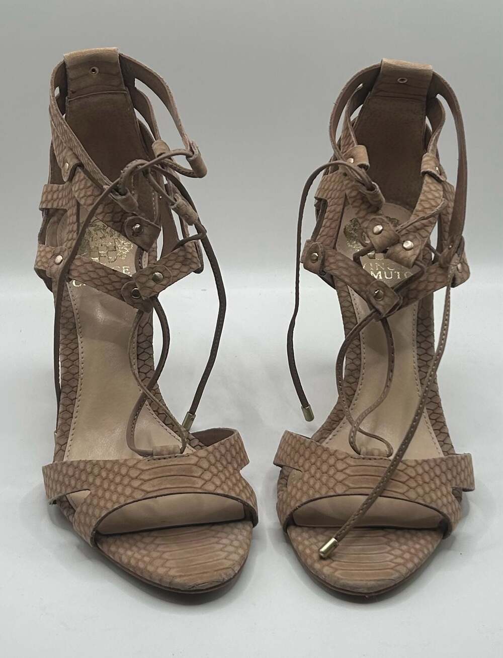 Vince Camuto Claran Snakeskin Print Lace-Up Heels Size 8.5M